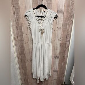 Rebecca Taylor White Bohemian Dress with feather and gold accents
